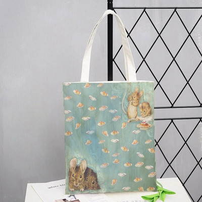 Peter Shopping Bags Rabbit Family Print Τσάντα Tote Αναδιπλούμενη για Γυναικεία Προσωπικότητα Σχολική Ταξιδιωτικές Τσάντες ώμου Cute Tote Bag