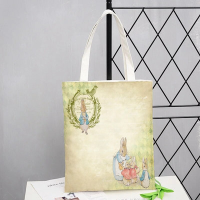 Peter Shopping Bags Rabbit Family Print Τσάντα Tote Αναδιπλούμενη για Γυναικεία Προσωπικότητα Σχολική Ταξιδιωτικές Τσάντες ώμου Cute Tote Bag