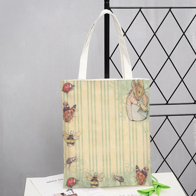 Peter Shopping Bags Rabbit Family Print Τσάντα Tote Αναδιπλούμενη για Γυναικεία Προσωπικότητα Σχολική Ταξιδιωτικές Τσάντες ώμου Cute Tote Bag