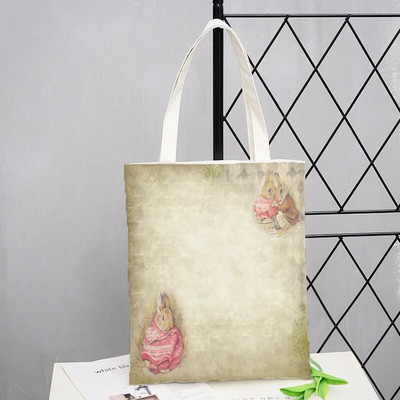 Peter Shopping Bags Rabbit Family Print Τσάντα Tote Αναδιπλούμενη για Γυναικεία Προσωπικότητα Σχολική Ταξιδιωτικές Τσάντες ώμου Cute Tote Bag