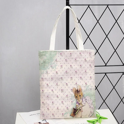 Peter Shopping Bags Rabbit Family Print Τσάντα Tote Αναδιπλούμενη για Γυναικεία Προσωπικότητα Σχολική Ταξιδιωτικές Τσάντες ώμου Cute Tote Bag