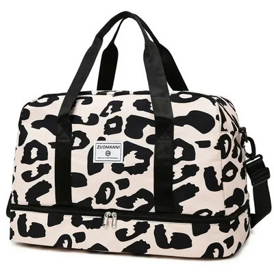 Ceļojumu soma Sieviešu rokassomiņa Leopard Zebra Print Ūdensizturīgs Liels Velmes stieņa iekāpšana Fitness Sausā un Slapjā Atdalāmā Bagāžas Soma Jauna