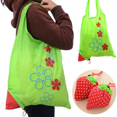 Printing Strawberry Sklopiva torba za kupnju za višekratnu upotrebu Najlonska zelena torba za namirnice Tote torbica Praktične torbe za pohranu velikog kapaciteta