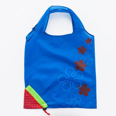 Geantă de cumpărături reutilizabilă, pliabilă, cu căpșuni, tipărită, din nailon, verde pentru băcănie, geantă de mână, saci de depozitare convenabile de capacitate mare