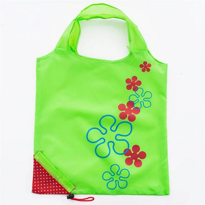 Geantă de cumpărături reutilizabilă, pliabilă, cu căpșuni, tipărită, din nailon, verde pentru băcănie, geantă de mână, saci de depozitare convenabile de capacitate mare