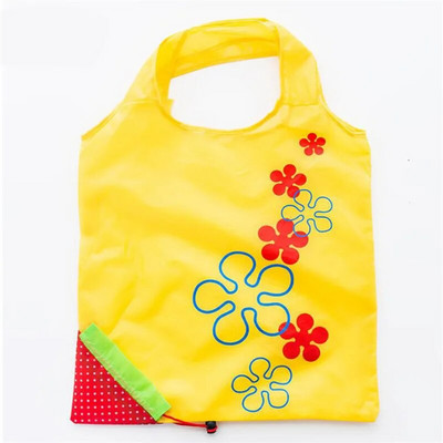 Geantă de cumpărături reutilizabilă, pliabilă, cu căpșuni, tipărită, din nailon, verde pentru băcănie, geantă de mână, saci de depozitare convenabile de capacitate mare