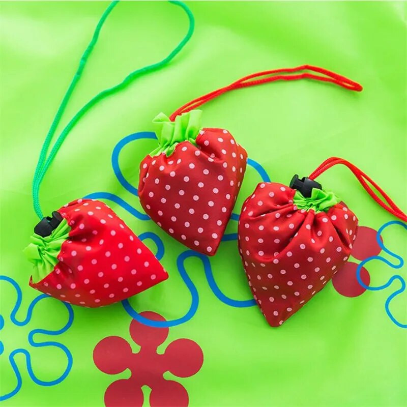 Spausdinimas Braškių sulankstomas daugkartinis pirkinių krepšys Nailonas žalias bakalėjos krepšys nešiojamas rankinė Patogūs didelės talpos laikymo krepšiai