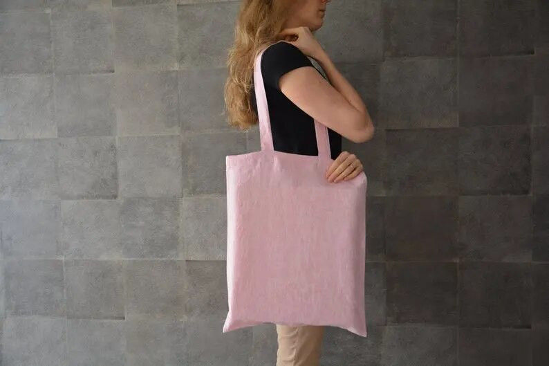 Ružičasta lanena torba s logotipom Pamuk za višekratnu upotrebu Ženska torba za pohranu Torba za plažu Ručne torbe za ležernu upotrebu