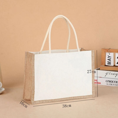 Μόδα λινάτσα Tote Τσάντες Κενή γιούτα τσάντα αγορών για την παραλία Vintage επαναχρησιμοποιήσιμες τσάντες δώρου με λαβή φορητή γυναικεία τσάντα αγορών