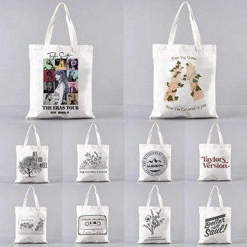 Taylor Music Swift Albums Canvas Bag Midnights Tracklist Τσάντα Shopper Folklore Εμπνευσμένη από γραφική αισθητική τσάντα Δώρο για θαυμαστές