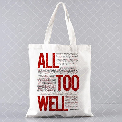 Taylor Music Swift Albums Kanvas soma Midnights Tracklist Shopper Bag Folkloras iedvesmota grafiska estētiska rokassomiņa dāvana faniem