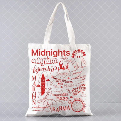 Taylor Music Swift Albums Kanvas soma Midnights Tracklist Shopper Bag Folkloras iedvesmota grafiska estētiska rokassomiņa dāvana faniem