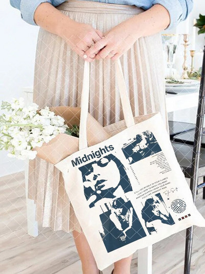 Taylor Music Swift Albums Kanvas soma Midnights Tracklist Shopper Bag Folkloras iedvesmota grafiska estētiska rokassomiņa dāvana faniem