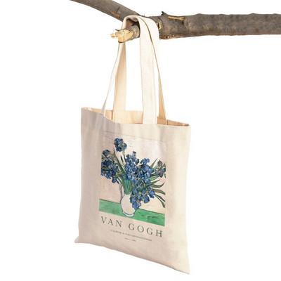 Van Goghi mandliõie iiris Starry Night Lady ostukott Kahepoolne geomeetriline ökonoomne naiste ostukotid Casual Tote käekotid