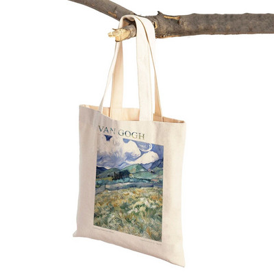 Van Goghi mandliõie iiris Starry Night Lady ostukott Kahepoolne geomeetriline ökonoomne naiste ostukotid Casual Tote käekotid