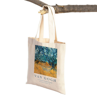 Van Goghi mandliõie iiris Starry Night Lady ostukott Kahepoolne geomeetriline ökonoomne naiste ostukotid Casual Tote käekotid