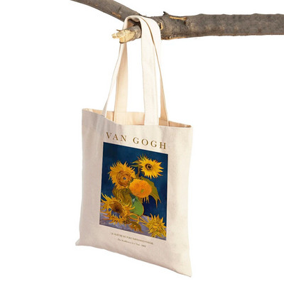 Van Goghi mandliõie iiris Starry Night Lady ostukott Kahepoolne geomeetriline ökonoomne naiste ostukotid Casual Tote käekotid
