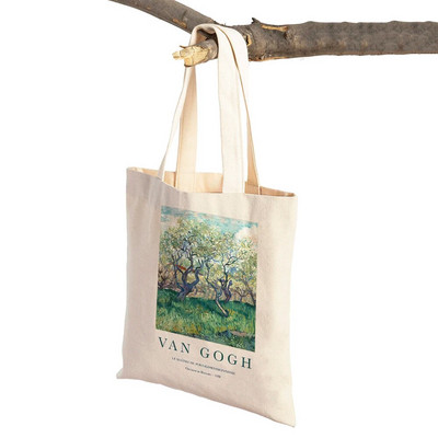 Van Goghi mandliõie iiris Starry Night Lady ostukott Kahepoolne geomeetriline ökonoomne naiste ostukotid Casual Tote käekotid