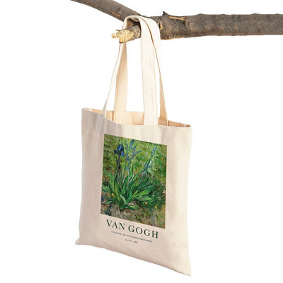 Van Goghi mandliõie iiris Starry Night Lady ostukott Kahepoolne geomeetriline ökonoomne naiste ostukotid Casual Tote käekotid
