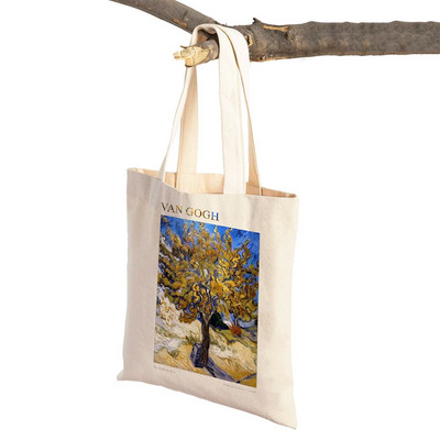 Van Goghi mandliõie iiris Starry Night Lady ostukott Kahepoolne geomeetriline ökonoomne naiste ostukotid Casual Tote käekotid