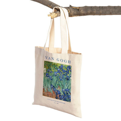 Van Goghi mandliõie iiris Starry Night Lady ostukott Kahepoolne geomeetriline ökonoomne naiste ostukotid Casual Tote käekotid