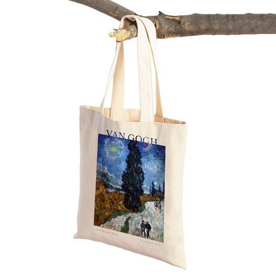 Van Goghi mandliõie iiris Starry Night Lady ostukott Kahepoolne geomeetriline ökonoomne naiste ostukotid Casual Tote käekotid