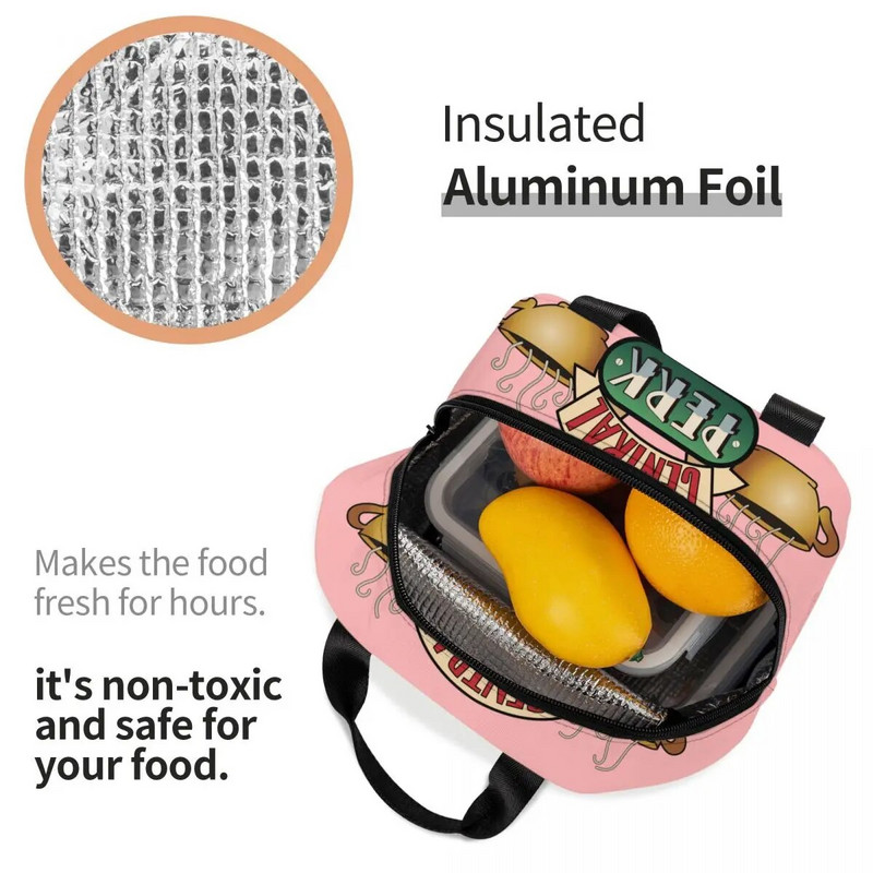 Klasisks TV šovs Central Perk Friends pusdienu soma dzesētājs, izolēta pusdienu kaste sievietēm, bērniem, skola, darbs, pikniks, pārtikas uzglabāšanas somas