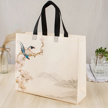 Пазарска чанта от нетъкан текстил Еко чанта Преносима чанта за съхранение с голям капацитет Дамска чанта с принт на цветя и птици Сгъваема чанта за през рамо за многократна употреба