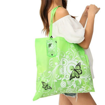 Сгъваема пазарска чанта за жени Мъже Ежедневни еко торбички с цветя и пеперуди за хранителни стоки Чанти за през рамо Пътни чанти чанти за пазаруване