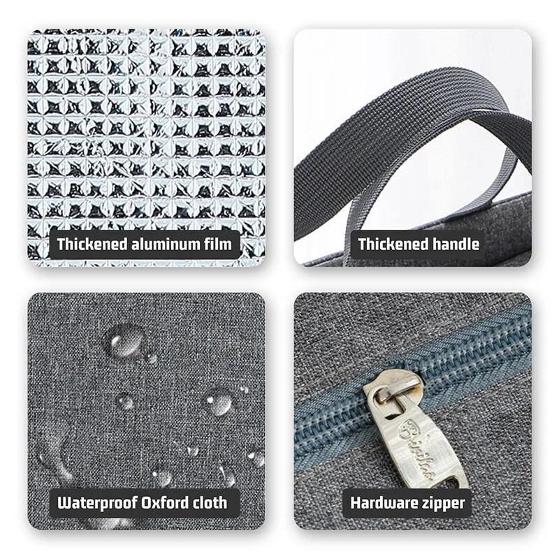 Izolācijas pusdienu maisiņu kaste Pusdienu soma Alumīnija folija Liela ietilpība saldētava Darbam studentu pusdienu komplekts Divas sānu kabatas