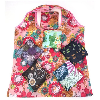 Моден печат Сгъваема екологична пазарска чанта Tote Сгъваема торбичка Дамски чанти Удобна чанта за хранителни стоки с голям капацитет за пътуване