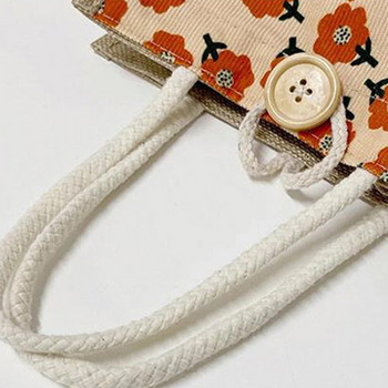 Дамска чанта в японски стил за Коледа Ежедневна ленена платнена чанта за подарък Модна пазарска чанта с принт на цветя Дамска чанта за момичета Преносима