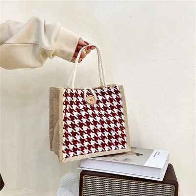 Saci de prânz Ins pentru femei Houndstooth Sac de prânz mic pentru depozitarea alimentelor Geantă funcțională portabilă de călătorie Picnic în aer liber Lonchera