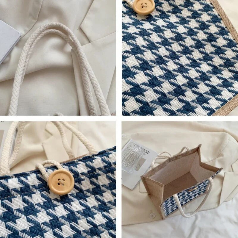 Ins torbe za ručak za žene Houndstooth Mala torba za ručak Torba za pohranu hrane Funkcionalna prijenosna torba za piknik na otvorenom Lonchera