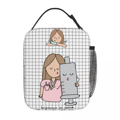 Γελοιογραφία Ladies Nurse Doctor Lunch Boxes Cute Enfermera En Apuros Lunch Bags for Nurse Insolated Container Food