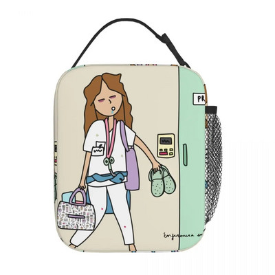 Γελοιογραφία Ladies Nurse Doctor Lunch Boxes Cute Enfermera En Apuros Lunch Bags for Nurse Insolated Container Food