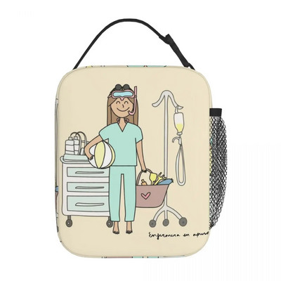 Γελοιογραφία Ladies Nurse Doctor Lunch Boxes Cute Enfermera En Apuros Lunch Bags for Nurse Insolated Container Food