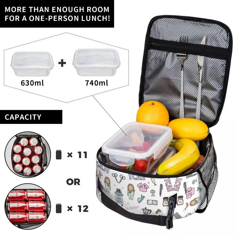 Γελοιογραφία Ladies Nurse Doctor Lunch Boxes Cute Enfermera En Apuros Lunch Bags for Nurse Insolated Container Food