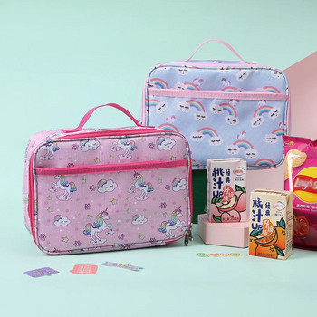 Еднорог карикатура чанта за обяд с голям капацитет Детска сладка чанта Bento Ученически чанти за пикник за пътуване Торби за лед за свободното време