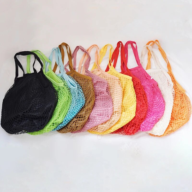 Var mazgāt kokvilnas sieta virvi organisko tote īss tote network soma Pārnēsājami atkārtoti pārtikas preču maisiņi augļu un dārzeņu maisiņi