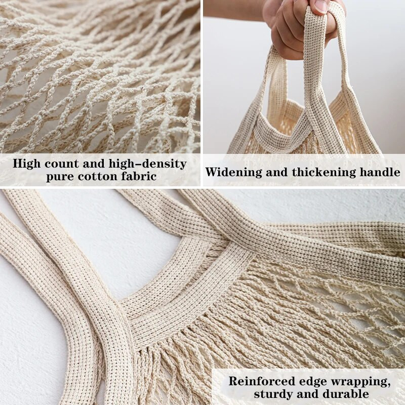 Var mazgāt kokvilnas sieta virvi organisko tote īss tote network soma Pārnēsājami atkārtoti pārtikas preču maisiņi augļu un dārzeņu maisiņi