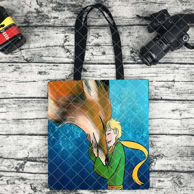 Le Petit Prince trükkimine Ostukott Naine lõuend Kandik Käsi vaba korduvkasutatav õlakott Suure mahutavusega kokkupandav käekott