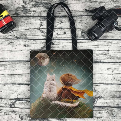 Le Petit Prince trükkimine Ostukott Naine lõuend Kandik Käsi vaba korduvkasutatav õlakott Suure mahutavusega kokkupandav käekott