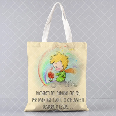 Le Petit Prince trükkimine Ostukott Naine lõuend Kandik Käsi vaba korduvkasutatav õlakott Suure mahutavusega kokkupandav käekott