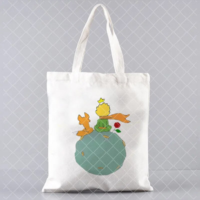 Le Petit Prince trükkimine Ostukott Naine lõuend Kandik Käsi vaba korduvkasutatav õlakott Suure mahutavusega kokkupandav käekott