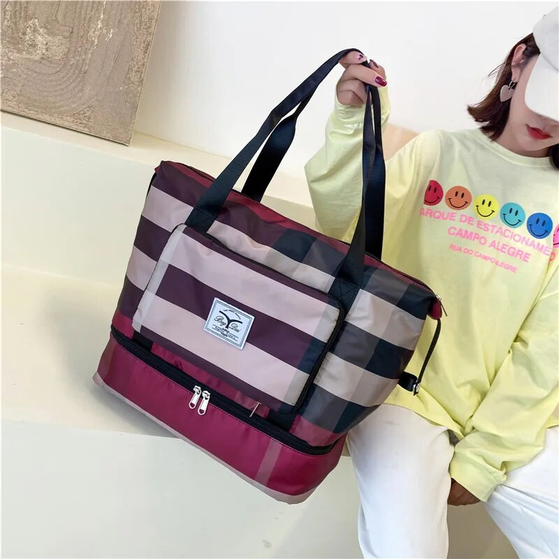 2022. gada jauna sieviešu saliekamā soma Ceļojumu soma Lielas ietilpības sieviešu rokas bagāžas glabāšanas soma, kas atdalāma fitnesa soma sausai un mitrai