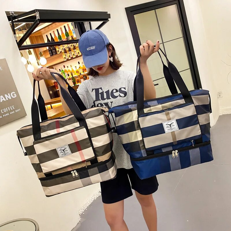 2022. gada jauna sieviešu saliekamā soma Ceļojumu soma Lielas ietilpības sieviešu rokas bagāžas glabāšanas soma, kas atdalāma fitnesa soma sausai un mitrai