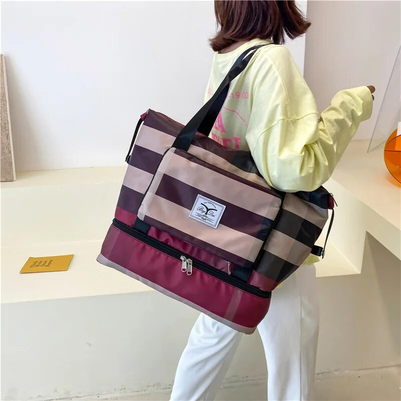 2022. gada jauna sieviešu saliekamā soma Ceļojumu soma Lielas ietilpības sieviešu rokas bagāžas glabāšanas soma, kas atdalāma fitnesa soma sausai un mitrai