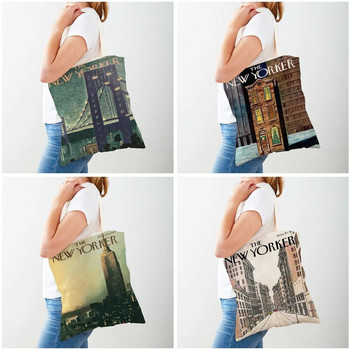 New Yorker Коледни дамски чанти за пазаруване Супермаркет Дамска чанта с двоен печат Сгъваема ежедневна платнена пазарска чанта