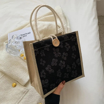 ISKYBOB Модна екологична пазарска чанта Мъжка чанта с ленени копчета Чанта за хранителни стоки с голям капацитет Дамска ежедневна дамска чанта Подаръчна чанта 2023 г.